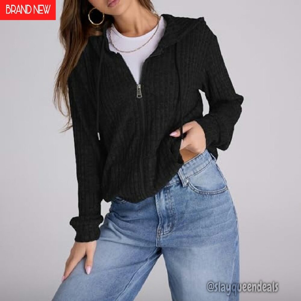 Oversized Zip Up Hoodie Women's Long Sleeve Sweatshirt Lightweight Jacket - Picture 5 of 8